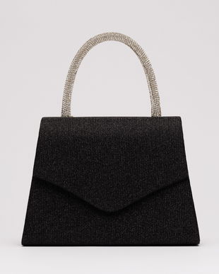 Gentuta neagra din glitter si maner rotund cu strasuri