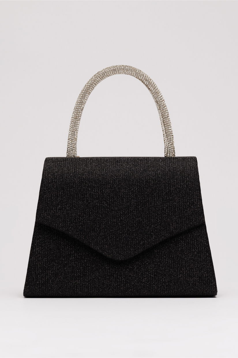 Gentuta neagra din glitter si maner rotund cu strasuri