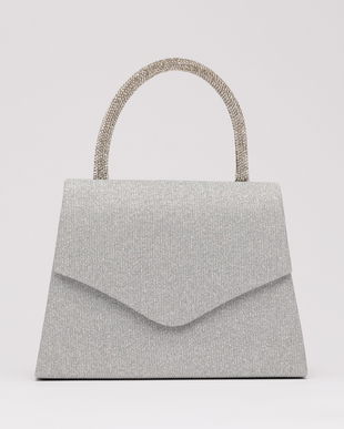 Gentuta argintie din glitter si maner rotund cu strasuri