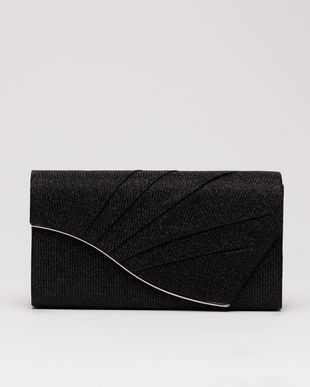 Clutch elegant negru cu pliuri si glitter