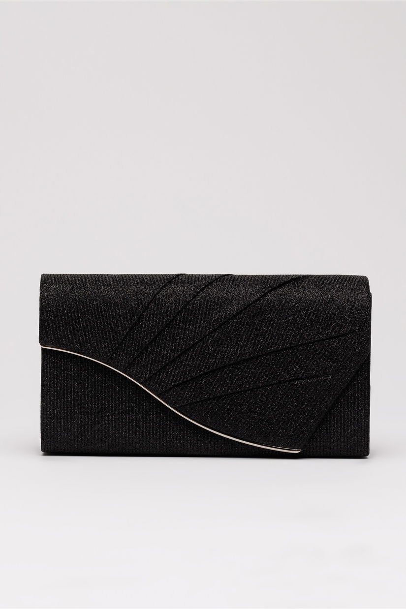 Clutch elegant negru cu pliuri si glitter