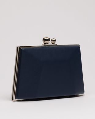 Clutch elegant bleumarin cu rama metalica