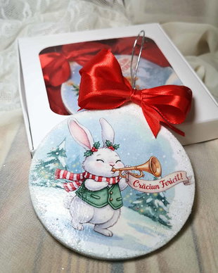 Decoratiune in forma de glob, personalizata pentru invatatoare/ educatoare - tema iepuras