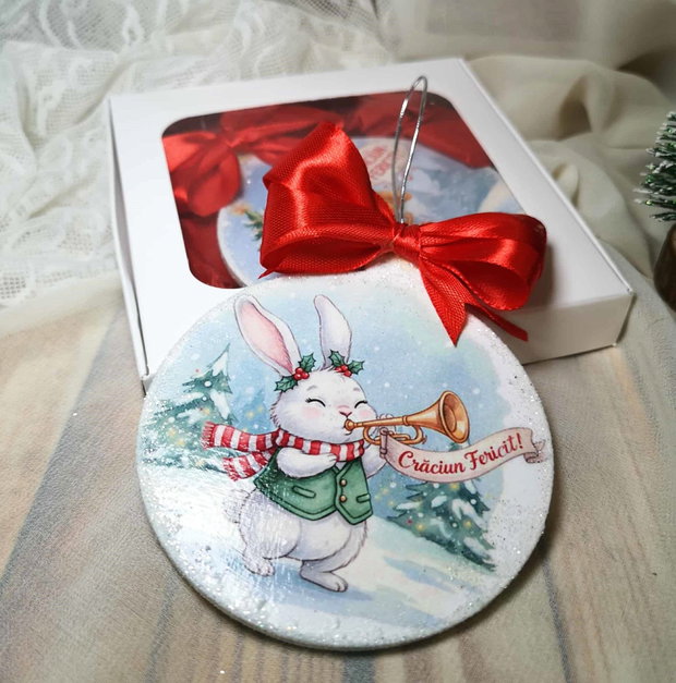 Decoratiune in forma de glob, personalizata pentru invatatoare/ educatoare - tema iepuras