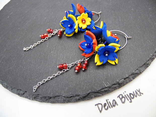 Cercei handmade statement - flori - Tricolorul Romaniei (cod1334)