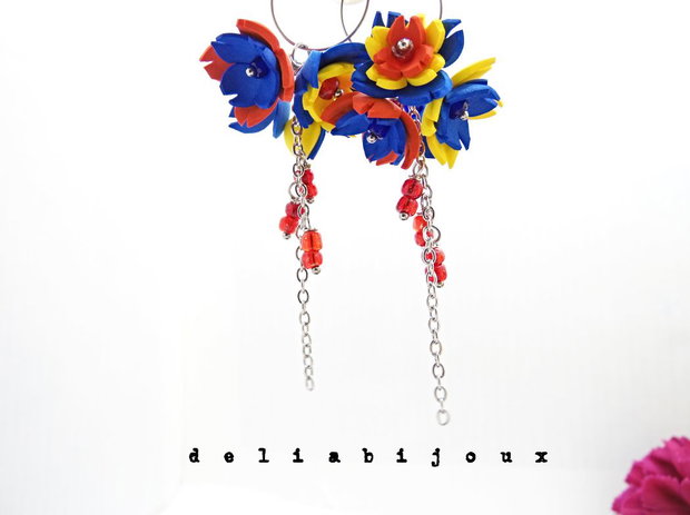 Cercei handmade statement - flori - Tricolorul Romaniei (cod1334)