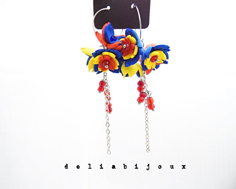 Cercei handmade statement - flori - Tricolorul Romaniei (cod1334)