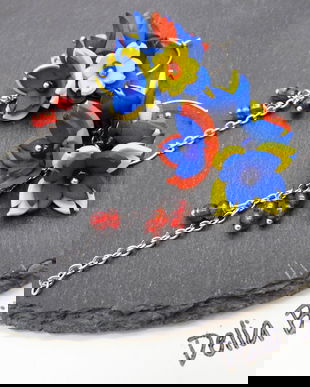 Cercei handmade statement - flori - Tricolorul Romaniei (cod1334)