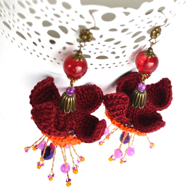 cercei flori mari grena design abstract