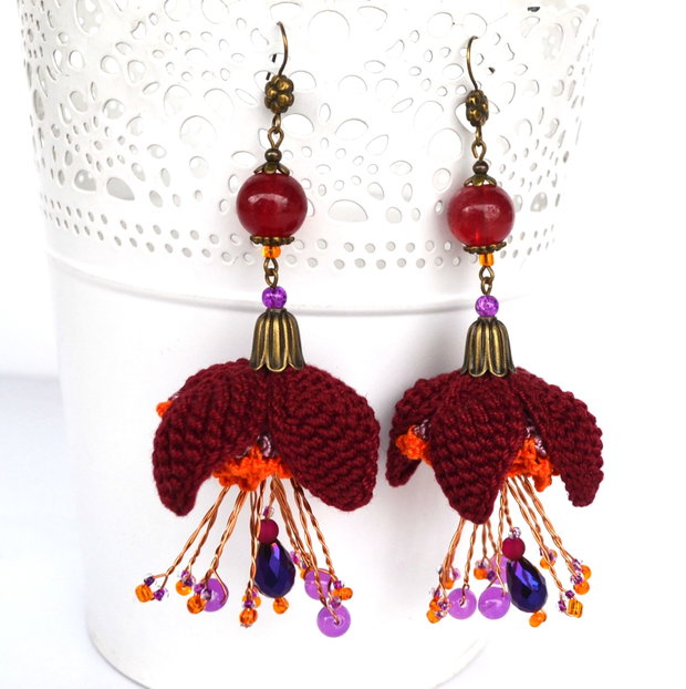 cercei flori mari grena design abstract