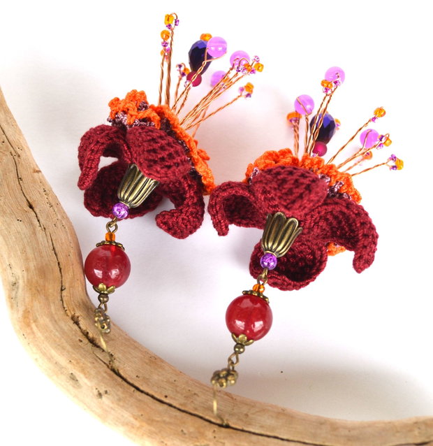 cercei flori mari grena design abstract