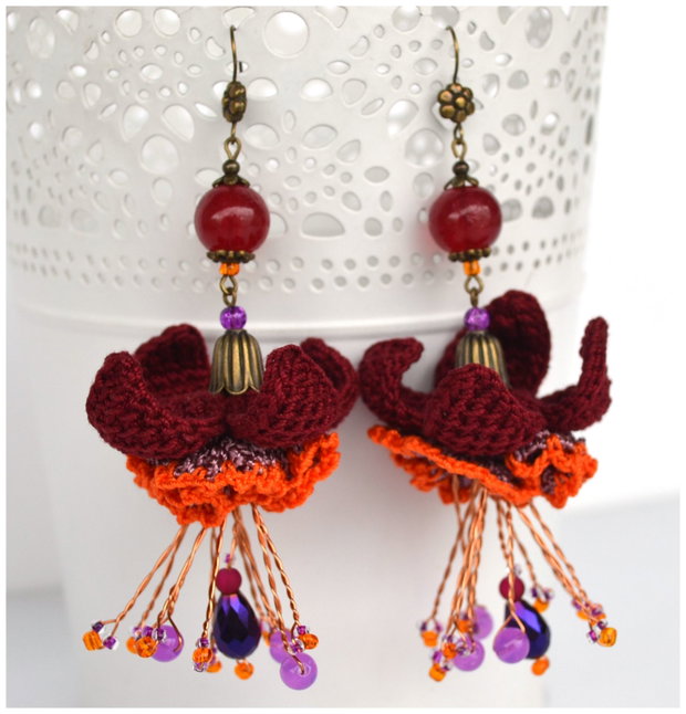 cercei flori mari grena design abstract