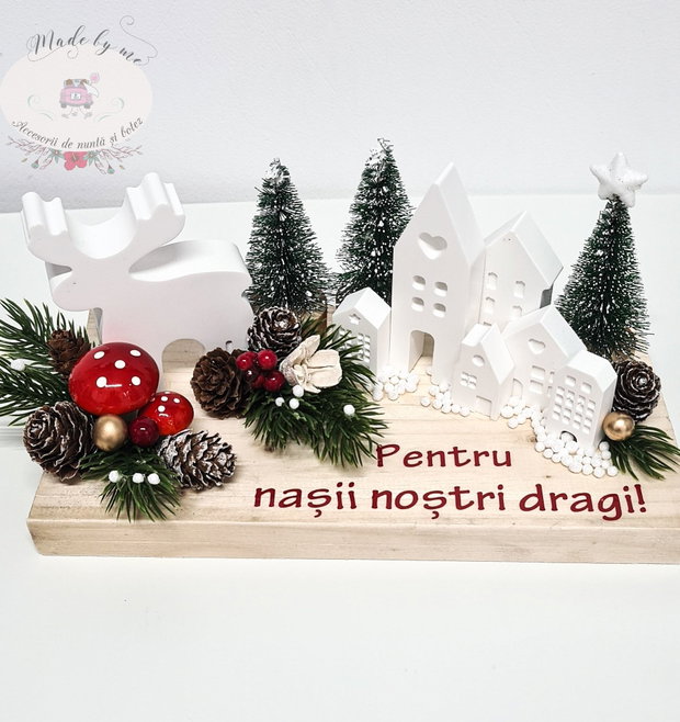 Decor Craciun pe lemn natural personalizat