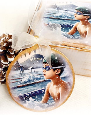 Decoratiune personalizata pentru Craciun, Copii, tema inotator