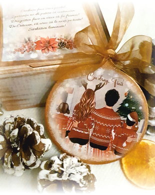 Decoratiune personalizata pentru Craciun, tema Familie, Nasi, Fini