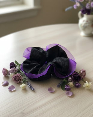Jacquard Negru și Margine din Organza Violet