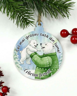 Glob lemn personalizat pentru Tata  Urs polar | Cadou de Crăciun