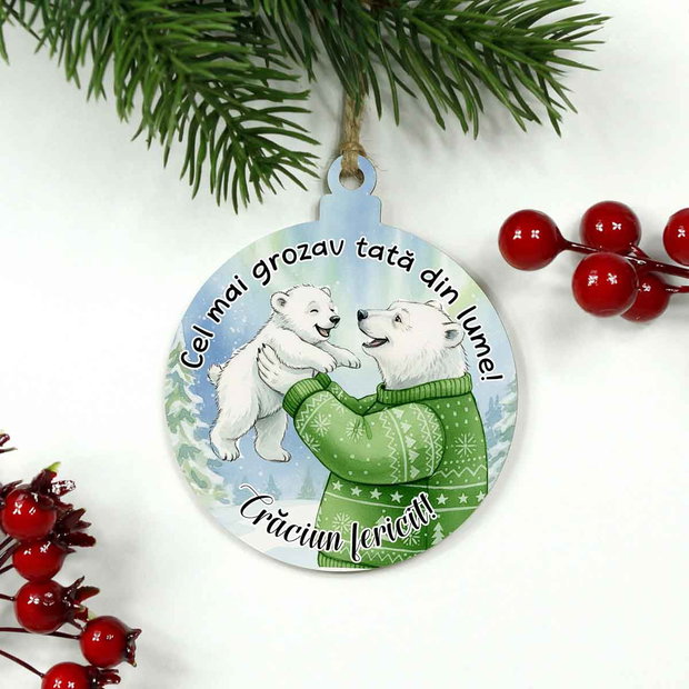 Glob lemn personalizat pentru Tata Urs polar | Cadou de Crăciun