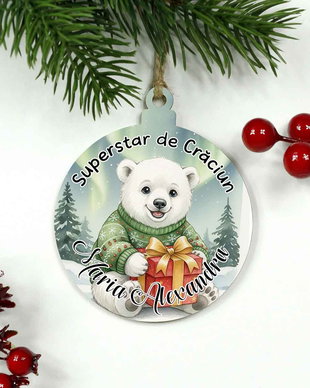 Glob personalizat cu nume  Urs polar | Cadou Crăciun copii