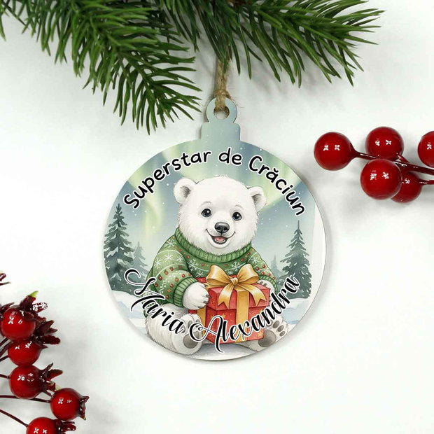 Glob personalizat cu nume Urs polar | Cadou Crăciun copii