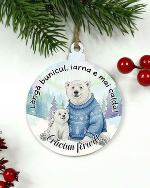 Glob lemn personalizat pentru Bunic  Urs polar | Cadou de Crăciun