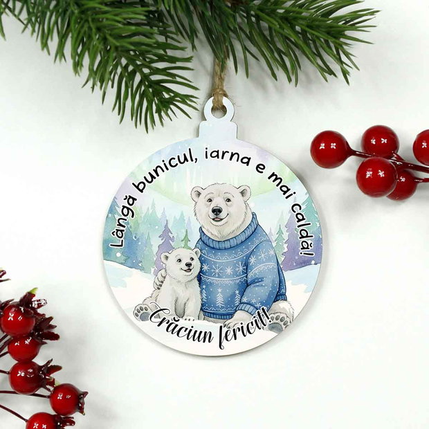 Glob lemn personalizat pentru Bunic Urs polar | Cadou de Crăciun