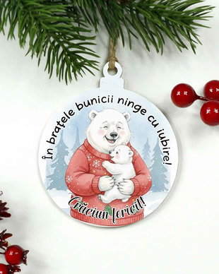 Glob lemn personalizat pentru Bunica  Urs polar | Cadou de Crăciun