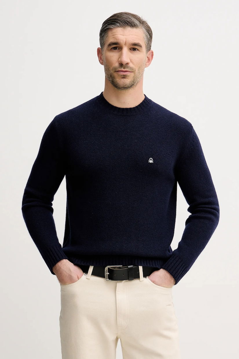 United Colors of Benetton pulover din amestec de lână culoarea bleumarin, 1444U10AZ