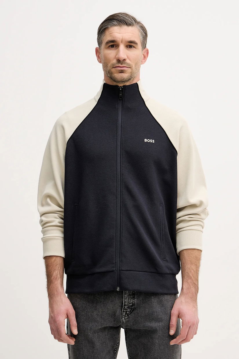 BOSS Green bluza culoarea albastru marin, neted, 50553566