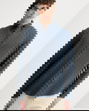 Tommy Jeans cămașă din bumbac culoarea bleumarin, cu guler button-down, regular, DM0DM22836