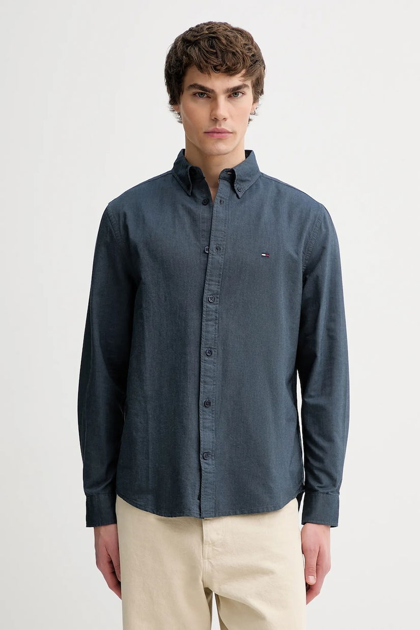 Tommy Jeans cămașă din bumbac culoarea bleumarin, cu guler button-down, regular, DM0DM22836