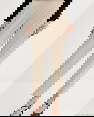 Sisley pantaloni culoarea bej, fason chinos, high waist, 41YPLF043