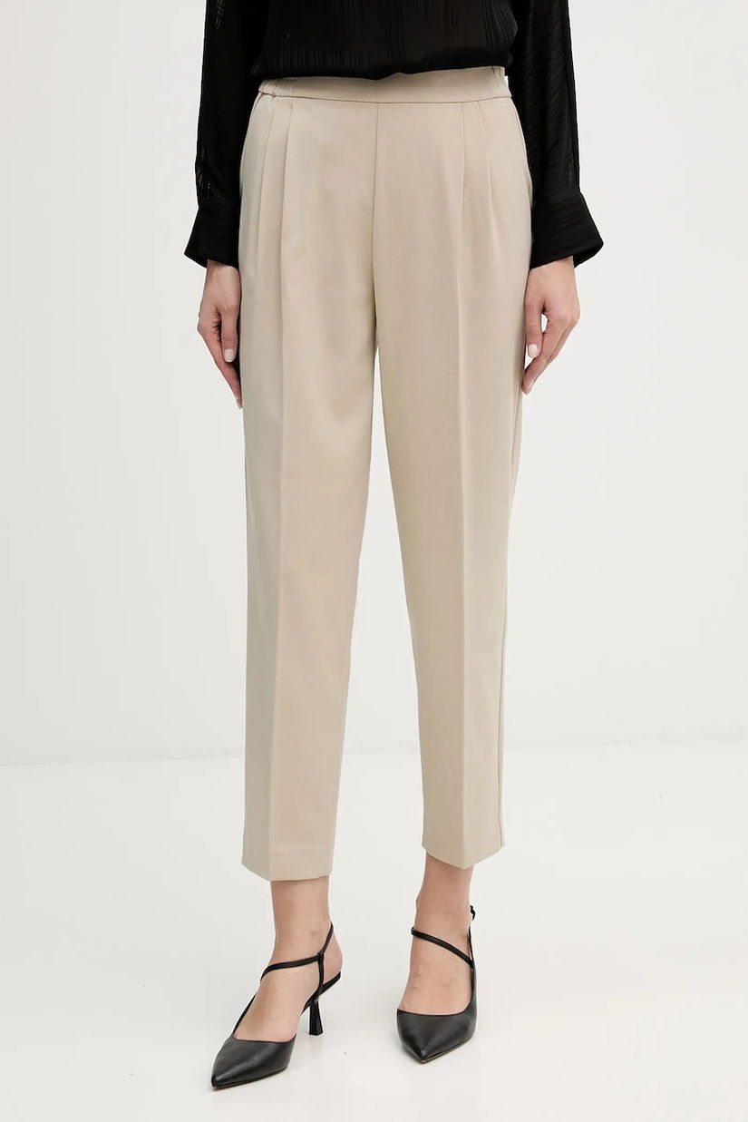 Sisley pantaloni culoarea bej, fason chinos, high waist, 41YPLF043