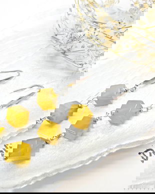 Cercei lungi cu agate cub galbene culoarea mierii (cod1335)