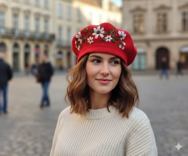 Bereta brodata rosie