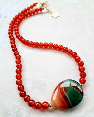 Colier CHOKER carneol & agata dantela verde