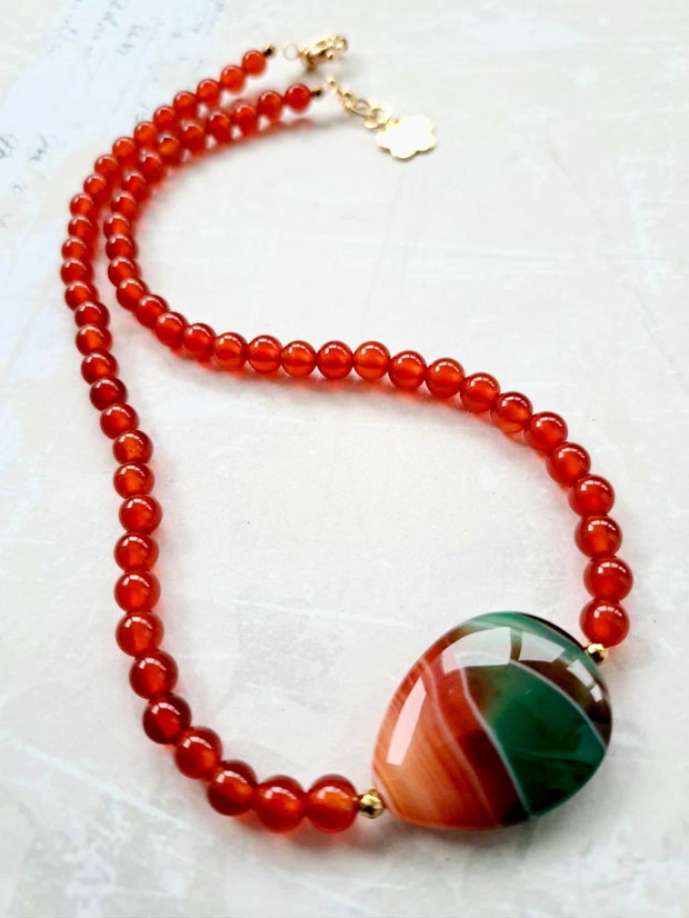 Colier CHOKER carneol & agata dantela verde
