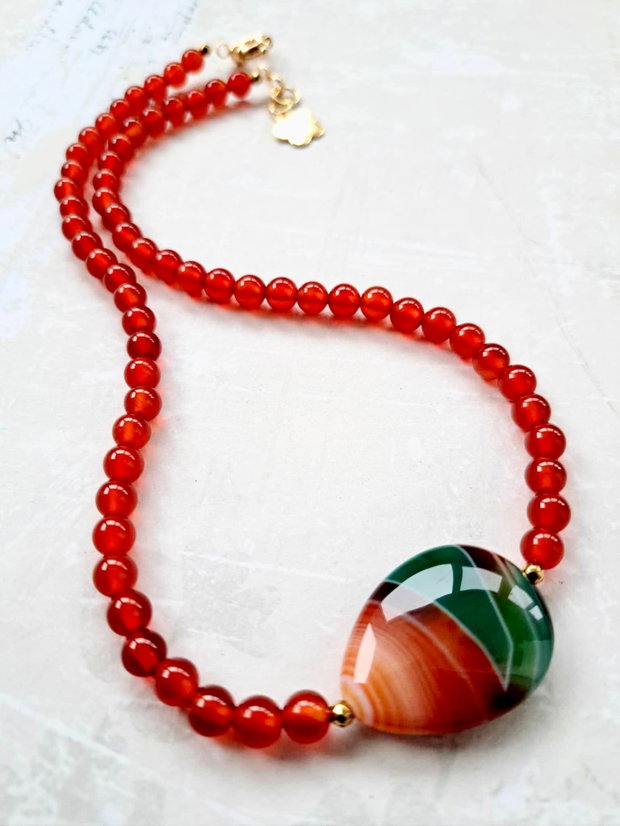 Colier CHOKER carneol & agata dantela verde