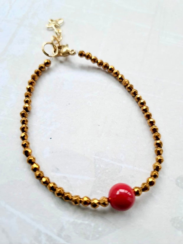 Set CHOKER hematit auriu & Perle Mallorca rosii