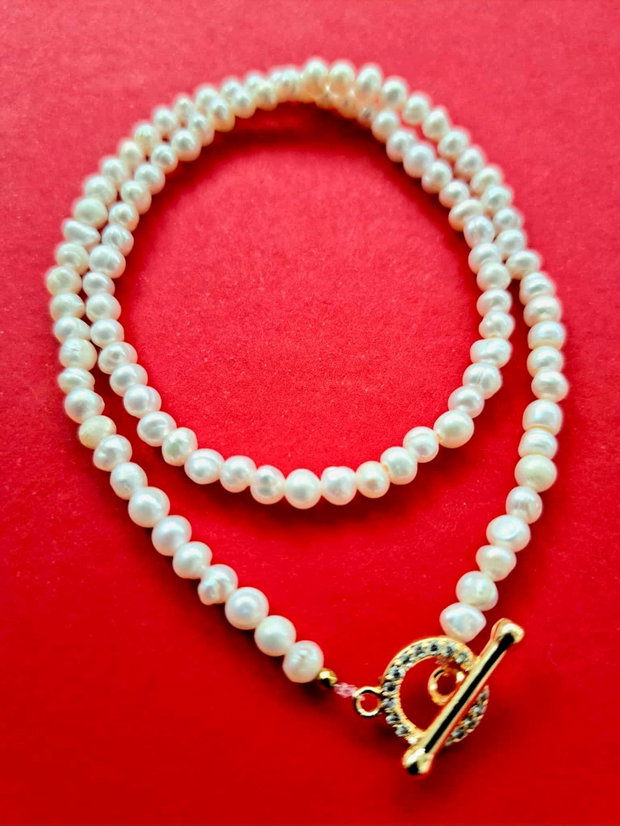 Colier CHOKER perle de cultura albe