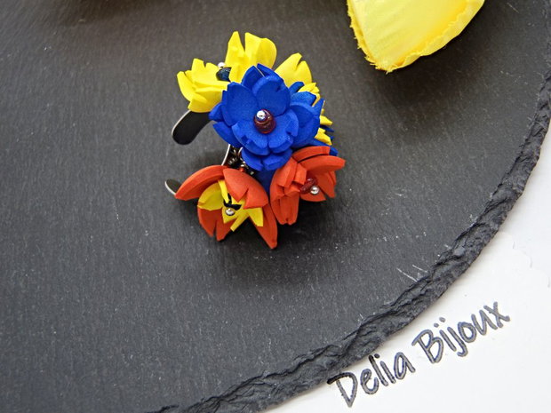 Inel handmade statement - flori - Tricolorul Romaniei (cod1337)
