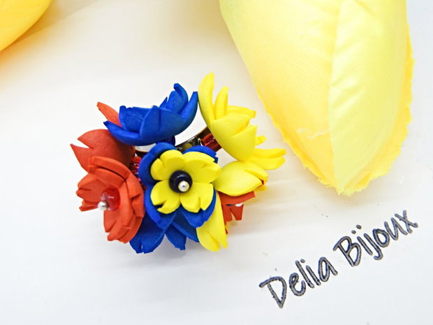 Inel handmade statement - flori - Tricolorul Romaniei (cod1337)