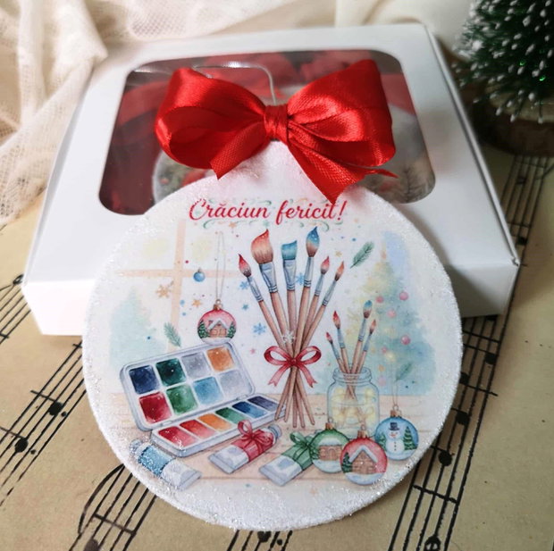 Decoratiune glob, cadou Craciun profesor desen, pictura