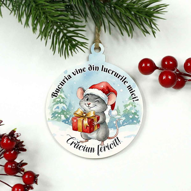 Glob lemn personalizat Craciun fericit