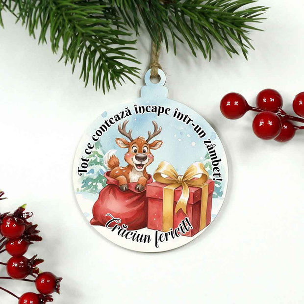 Glob lemn personalizat Craciun - ren