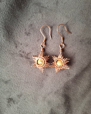 Cercei din cupru non-tarnish cu Picture Jasper  model raze de soare