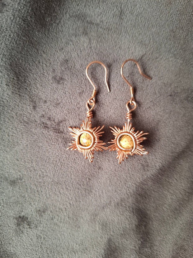 Cercei din cupru non-tarnish cu Picture Jasper  model raze de soare