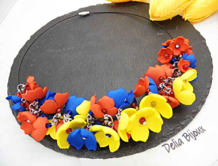 Colier handmade statement - Tricolorul Romaniei (cod1338)