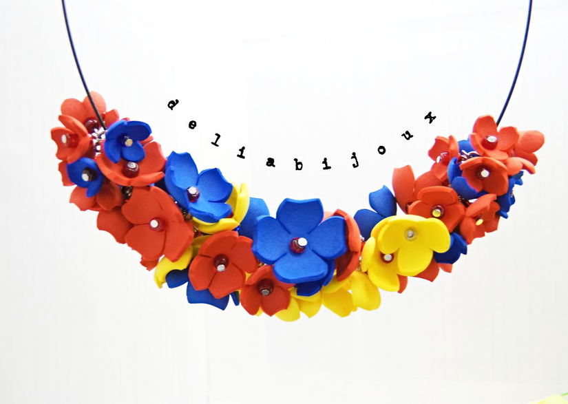 Colier handmade statement - Tricolorul Romaniei (cod1338)