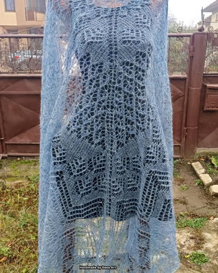 Sal tricotat albastru denim, mohair cu matase